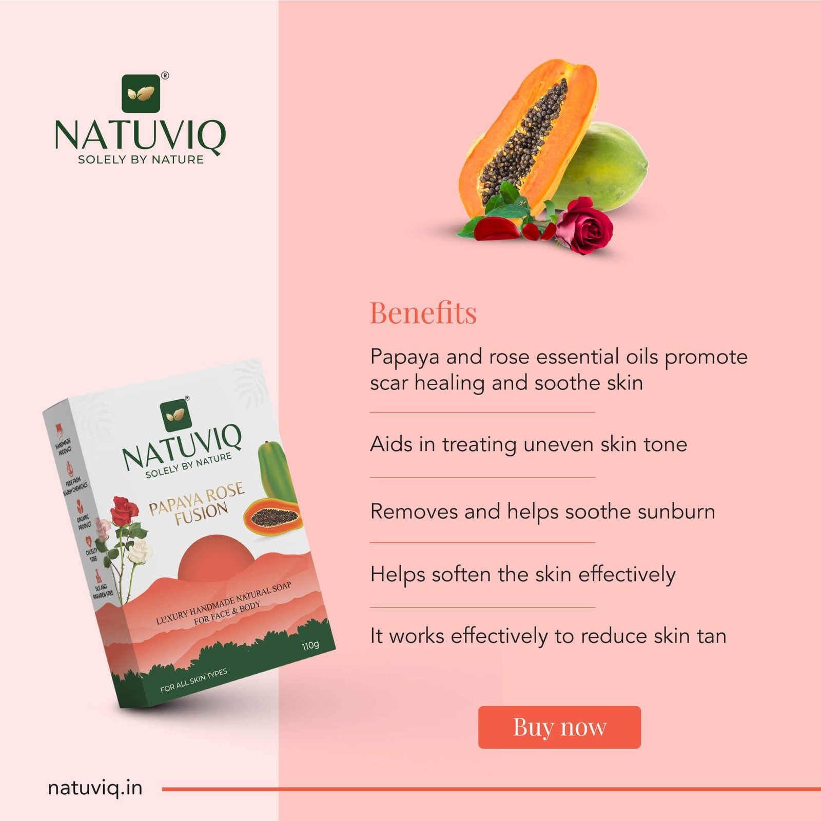 Papaya & Rose Fusion Glycerin Soap 110G - Image 2